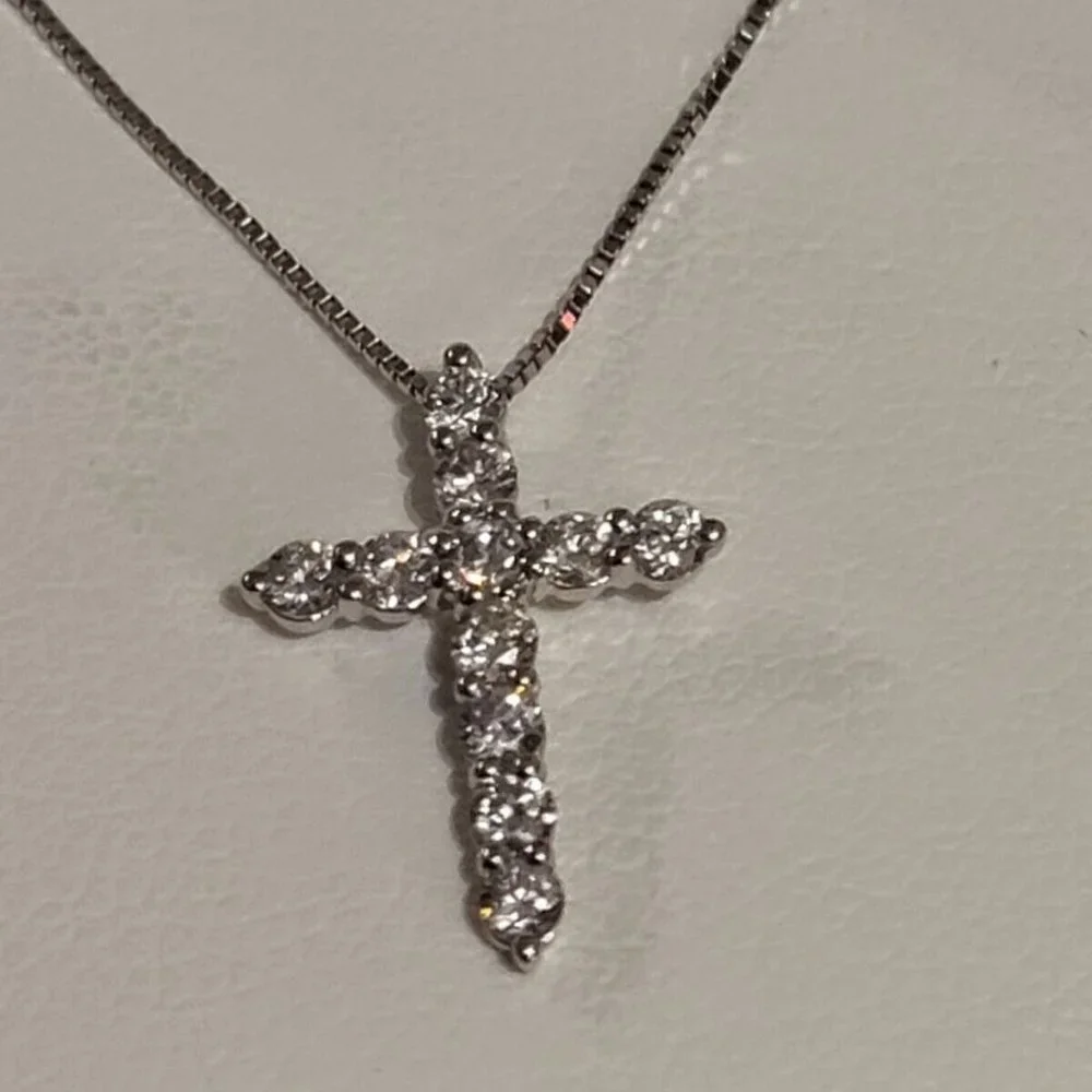Natural Diamond Cross Pendant 1/3 CTW w/ a 14k white gold chain. - Picture 5 of 5